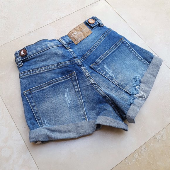 ONE TEASPOON Harlets High Rise Cuff Jean Shorts 24 - Picture 7 of 9
